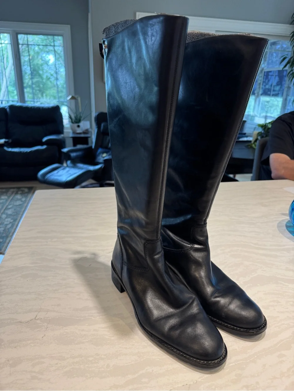 Franco Sarto Womens 8.5 Black Leather Knee High Riding Boots Zip Equestrian